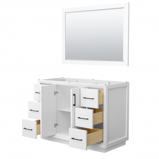 Strada 48 Inch Single Vanity in White, Matte Black Trim, 46 Inch Mirror