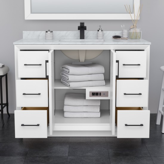 Strada 48 Inch Single Vanity in White, Brushed Nickel Trim, 46 Inch Mirror