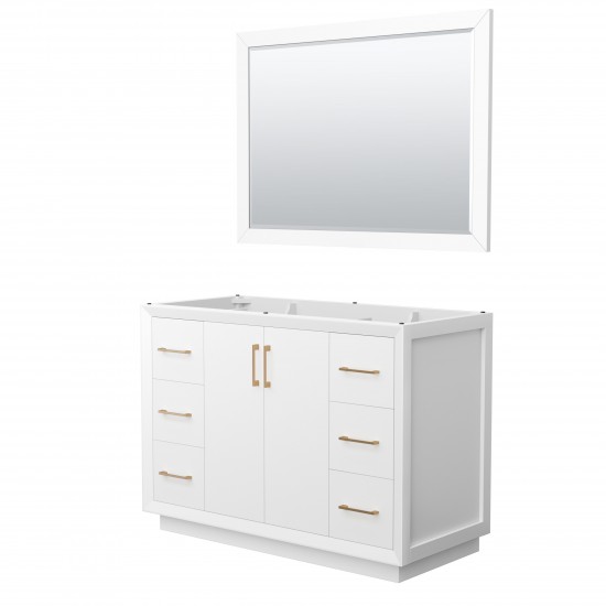 Strada 48 Inch Single Vanity in White, Satin Bronze Trim, 46 Inch Mirror