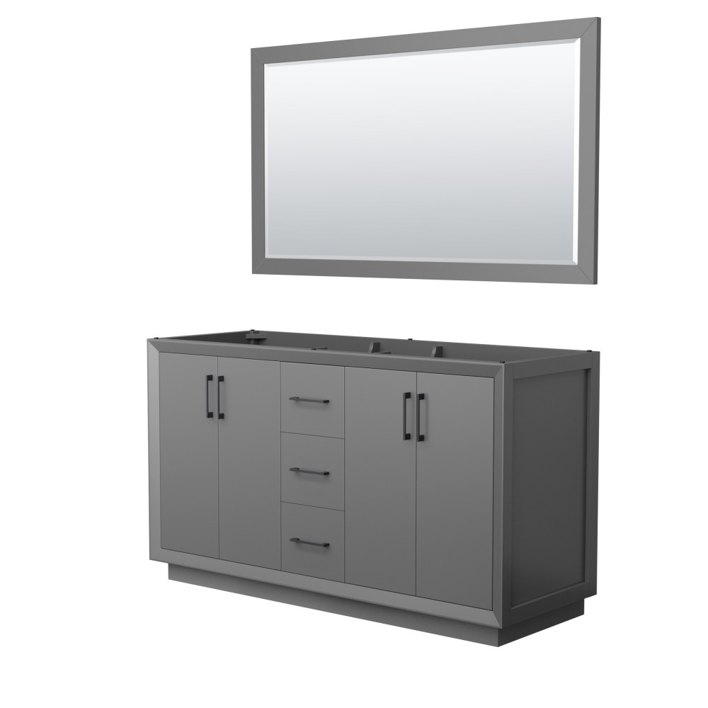 Strada 60 Inch Double Vanity in Dark Gray, Matte Black Trim, 58 Inch Mirror