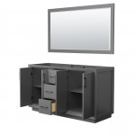 Strada 60 Inch Double Vanity in Dark Gray, Matte Black Trim, 58 Inch Mirror