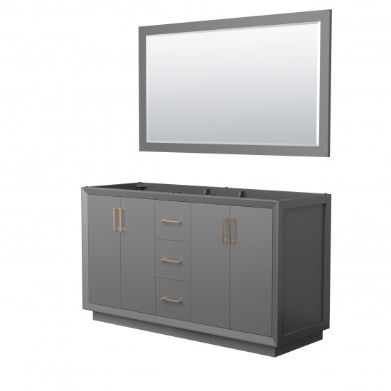 Strada 60 Inch Double Vanity in Dark Gray, Satin Bronze Trim, 58 Inch Mirror