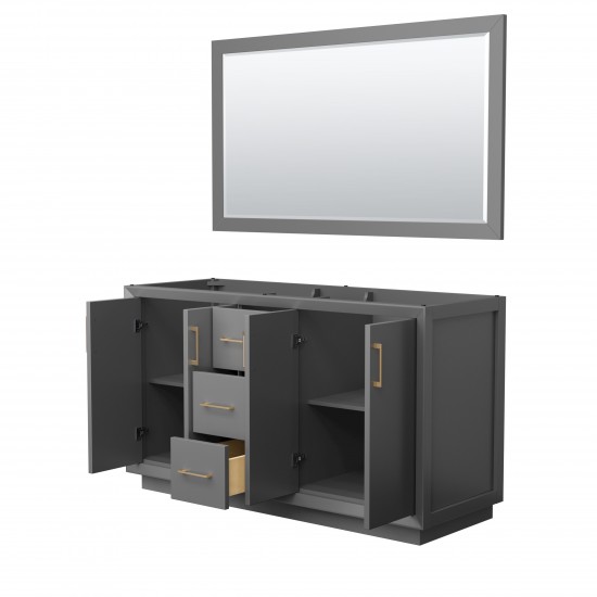 Strada 60 Inch Double Vanity in Dark Gray, Satin Bronze Trim, 58 Inch Mirror