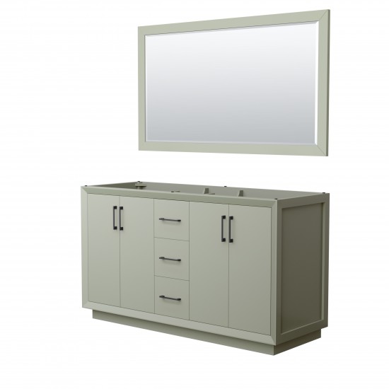 Strada 60 Inch Double Vanity in Light Green, Matte Black Trim, 58 Inch Mirror