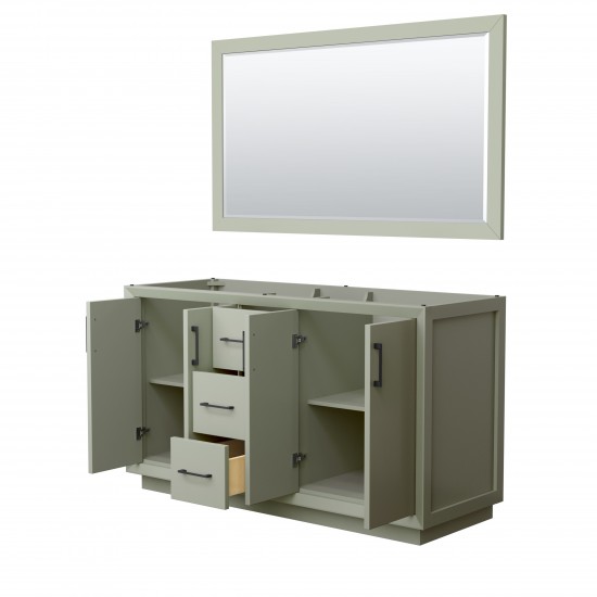 Strada 60 Inch Double Vanity in Light Green, Matte Black Trim, 58 Inch Mirror