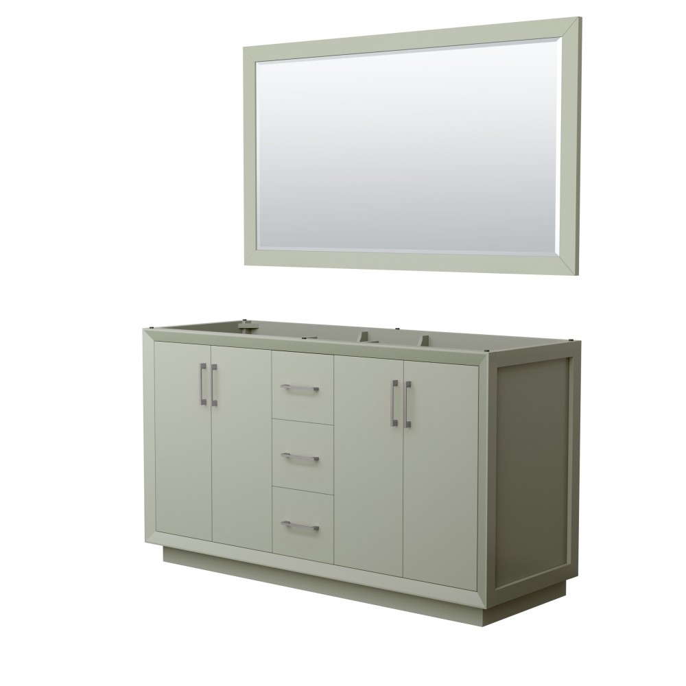 Strada 60 Inch Double Vanity in Light Green, Brushed Nickel Trim, 58 Inch Mirror