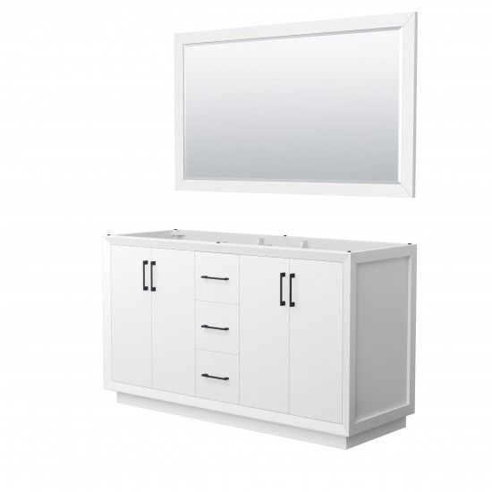 Strada 60 Inch Double Vanity in White, Matte Black Trim, 58 Inch Mirror