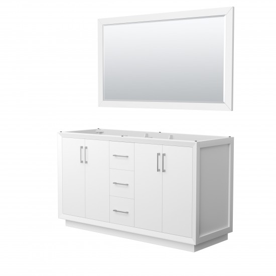 Strada 60 Inch Double Vanity in White, Brushed Nickel Trim, 58 Inch Mirror