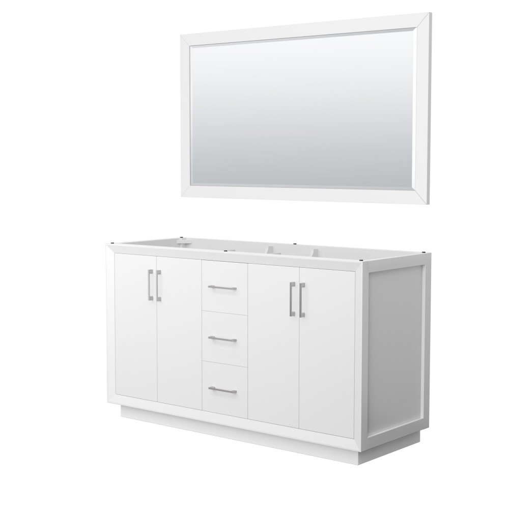 Strada 60 Inch Double Vanity in White, Brushed Nickel Trim, 58 Inch Mirror