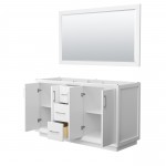 Strada 60 Inch Double Vanity in White, Brushed Nickel Trim, 58 Inch Mirror