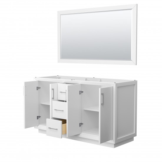 Strada 60 Inch Double Vanity in White, Brushed Nickel Trim, 58 Inch Mirror