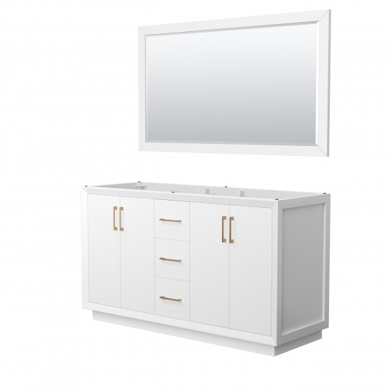 Strada 60 Inch Double Vanity in White, Satin Bronze Trim, 58 Inch Mirror