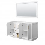 Strada 60 Inch Double Vanity in White, Satin Bronze Trim, 58 Inch Mirror