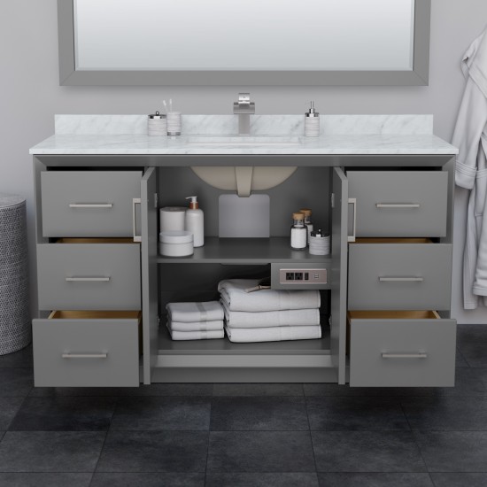 Strada 60 Inch Single Vanity in Dark Gray, Brushed Nickel Trim, 58 Inch Mirror