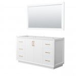 Strada 60 Inch Single Vanity in White, Satin Bronze Trim, 58 Inch Mirror