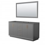 Strada 66 Inch Double Vanity in Dark Gray, Satin Bronze Trim, 58 Inch Mirror