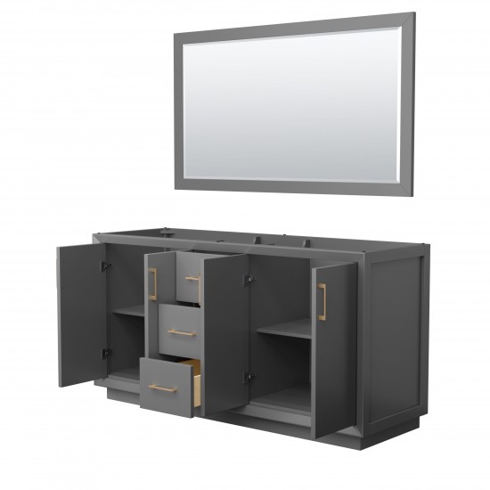 Strada 66 Inch Double Vanity in Dark Gray, Satin Bronze Trim, 58 Inch Mirror