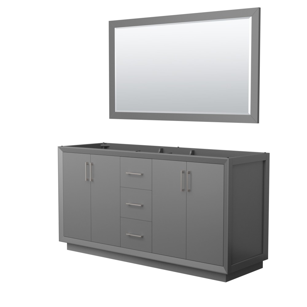 Strada 66 Inch Double Vanity in Dark Gray, Brushed Nickel Trim, 58 Inch Mirror