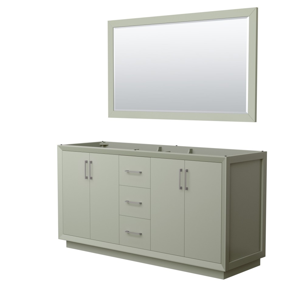 Strada 66 Inch Double Vanity in Light Green, Brushed Nickel Trim, 58 Inch Mirror