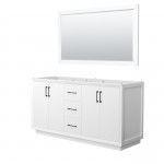 Strada 66 Inch Double Vanity in White, Matte Black Trim, 58 Inch Mirror