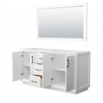 Strada 66 Inch Double Vanity in White, Matte Black Trim, 58 Inch Mirror