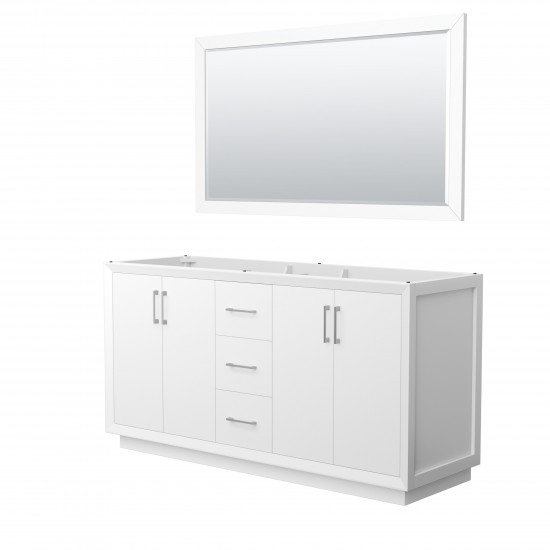 Strada 66 Inch Double Vanity in White, Brushed Nickel Trim, 58 Inch Mirror