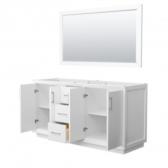 Strada 66 Inch Double Vanity in White, Brushed Nickel Trim, 58 Inch Mirror