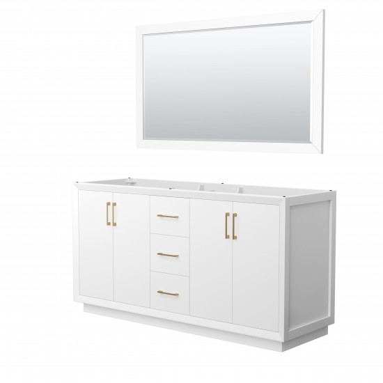 Strada 66 Inch Double Vanity in White, Satin Bronze Trim, 58 Inch Mirror