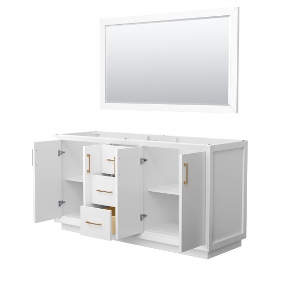 Strada 66 Inch Double Vanity in White, Satin Bronze Trim, 58 Inch Mirror