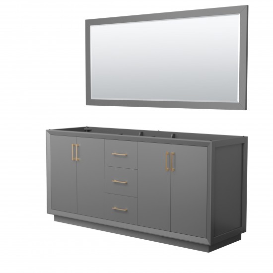 Strada 72 Inch Double Vanity in Dark Gray, Satin Bronze Trim, 70 Inch Mirror