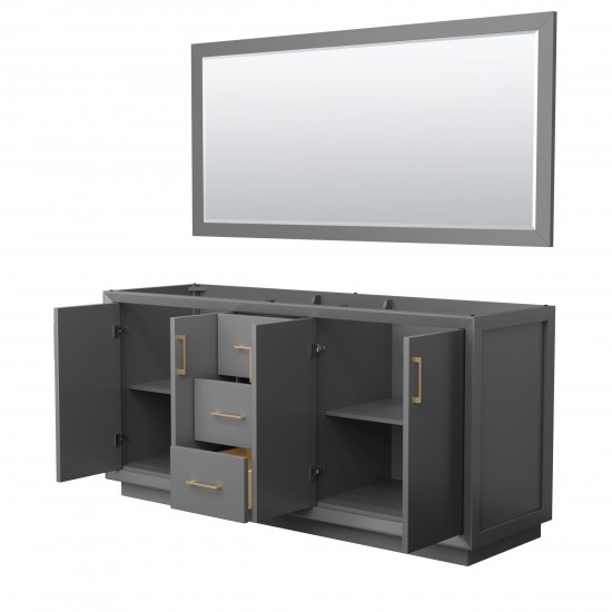 Strada 72 Inch Double Vanity in Dark Gray, Satin Bronze Trim, 70 Inch Mirror