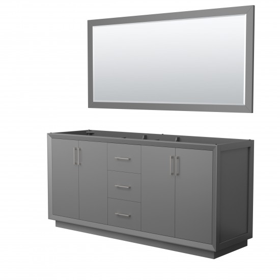 Strada 72 Inch Double Vanity in Dark Gray, Brushed Nickel Trim, 70 Inch Mirror