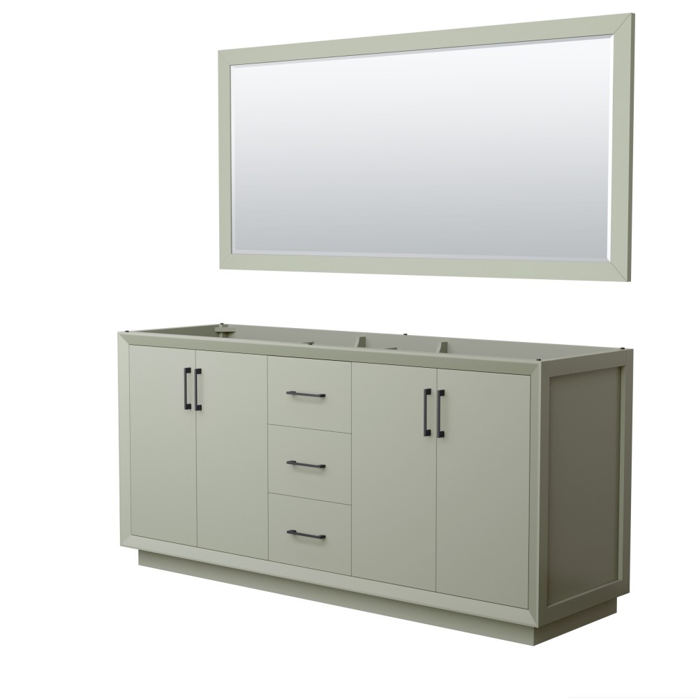 Strada 72 Inch Double Vanity in Light Green, Matte Black Trim, 70 Inch Mirror