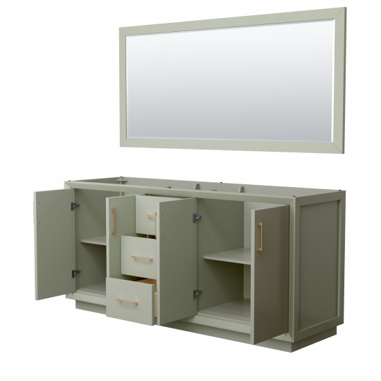 Strada 72 Inch Double Vanity in Light Green, Satin Bronze Trim, 70 Inch Mirror