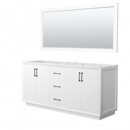 Strada 72 Inch Double Vanity in White, Matte Black Trim, 70 Inch Mirror