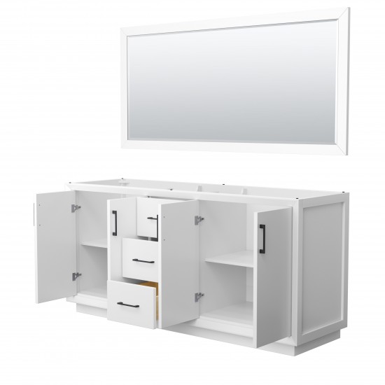 Strada 72 Inch Double Vanity in White, Matte Black Trim, 70 Inch Mirror