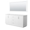 Strada 72 Inch Double Vanity in White, Brushed Nickel Trim, 70 Inch Mirror