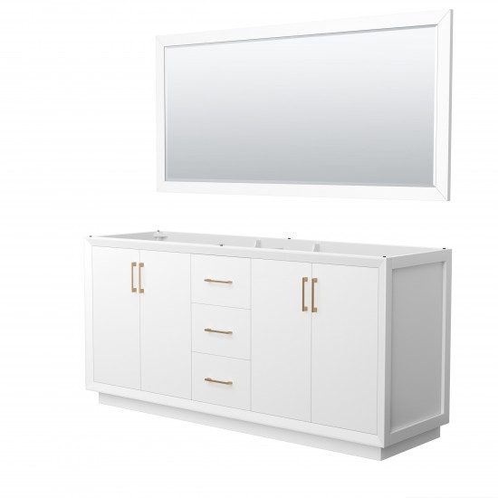 Strada 72 Inch Double Vanity in White, Satin Bronze Trim, 70 Inch Mirror