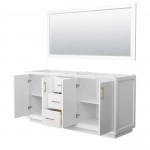 Strada 72 Inch Double Vanity in White, Satin Bronze Trim, 70 Inch Mirror