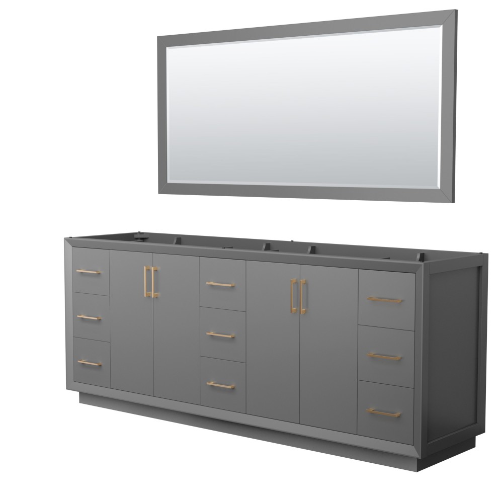 Strada 84 Inch Double Vanity in Dark Gray, Satin Bronze Trim, 70 Inch Mirror