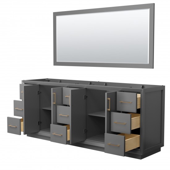 Strada 84 Inch Double Vanity in Dark Gray, Satin Bronze Trim, 70 Inch Mirror