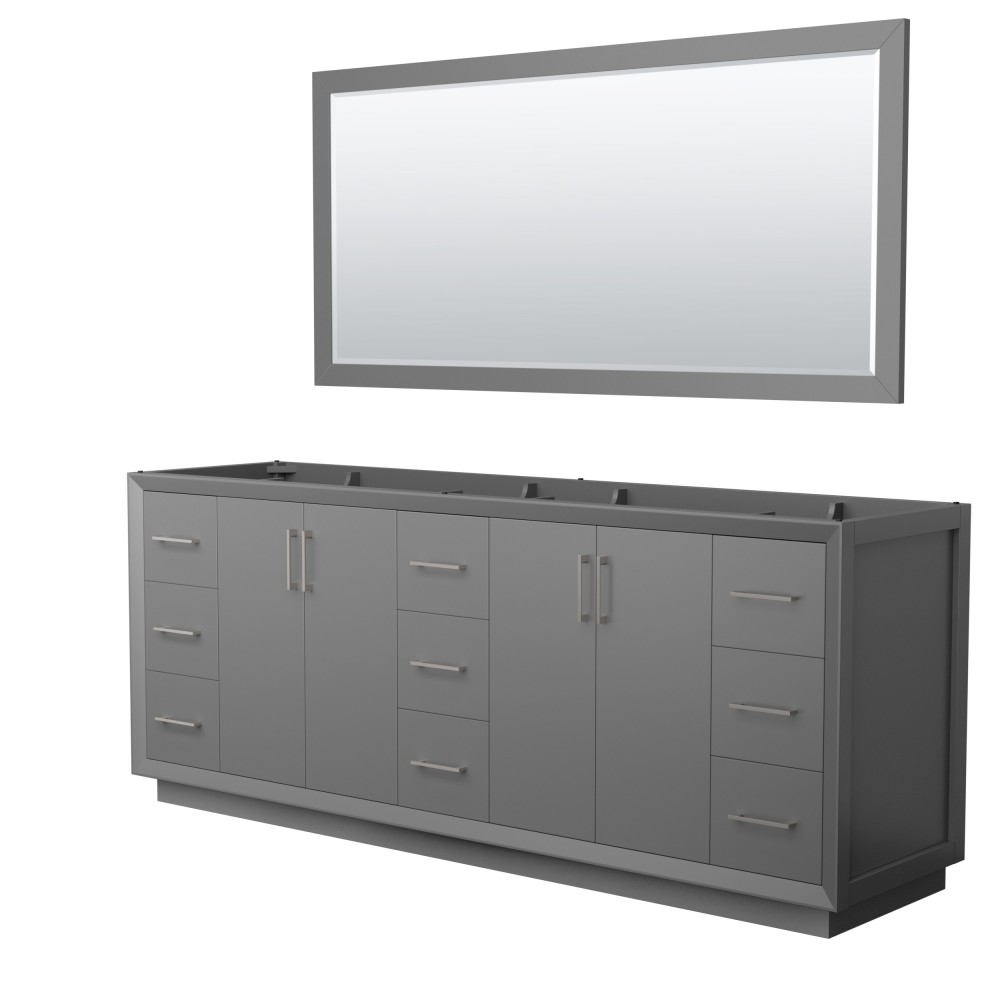 Strada 84 Inch Double Vanity in Dark Gray, Brushed Nickel Trim, 70 Inch Mirror