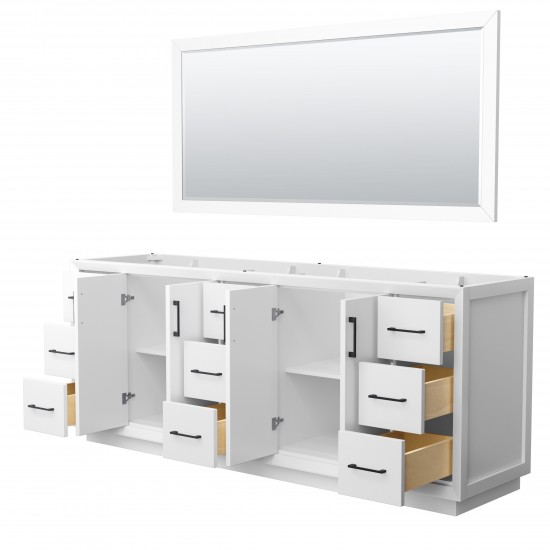 Strada 84 Inch Double Vanity in White, Matte Black Trim, 70 Inch Mirror