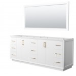 Strada 84 Inch Double Vanity in White, Satin Bronze Trim, 70 Inch Mirror