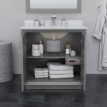 Strada 36 Inch Single Vanity in Gray, White Carrara Marble top,Sink, Black Trim