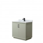 Strada 36" Single Vanity in Green, White Carrara Marble Top, Sink, Black Trim