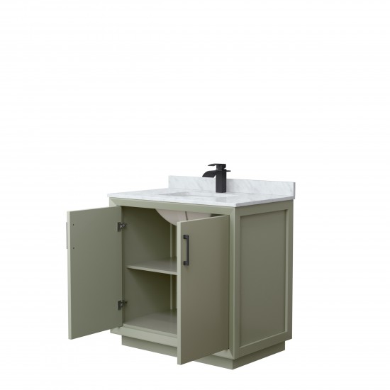 Strada 36" Single Vanity in Green, White Carrara Marble Top, Sink, Black Trim