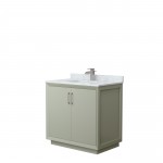 Strada 36" Single Vanity in Green, White Carrara Marble Top, Sink, Nickel Trim