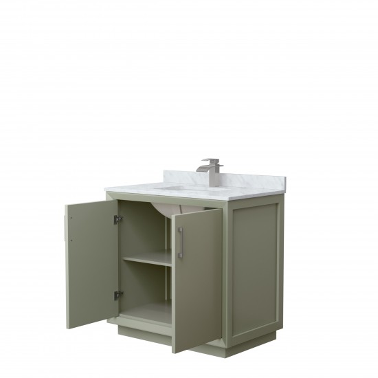 Strada 36" Single Vanity in Green, White Carrara Marble Top, Sink, Nickel Trim