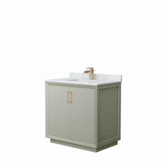 Strada 36" Single Vanity in Green, White Carrara Marble Top, Sink, Bronze Trim